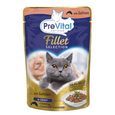 Karma dla kotów PreVital Filet Selection w saszetce z łososiem, saszetka 85 g