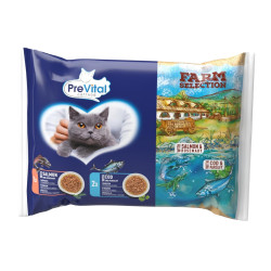 Karma dla kotów Prevital Farm Selection w saszetkach z łososiem i dorszem w sosie, saszetka 85 g (4 sztuki)