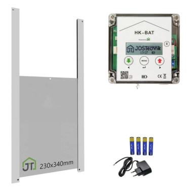 Zestaw automatycznego otwierania i zamykania kurnika JOSTechnik HK-Bat 23x34 D towar używany