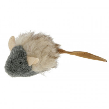 Zabawka Kerbl dla kotów pluszowa - gwiżdżąca myszka, szara, 15 x 5 cm