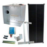 Podstawowy zestaw ogrodzenia solarnego z przenośną skrzynką, sterownikiem 10 A, panelem 100 W, konsolą